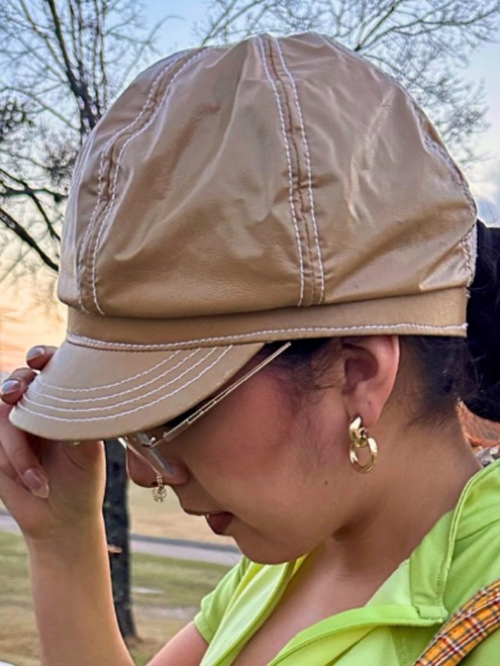 Neutral Tan Leather-Look Hat- Stylish Everyday Hat